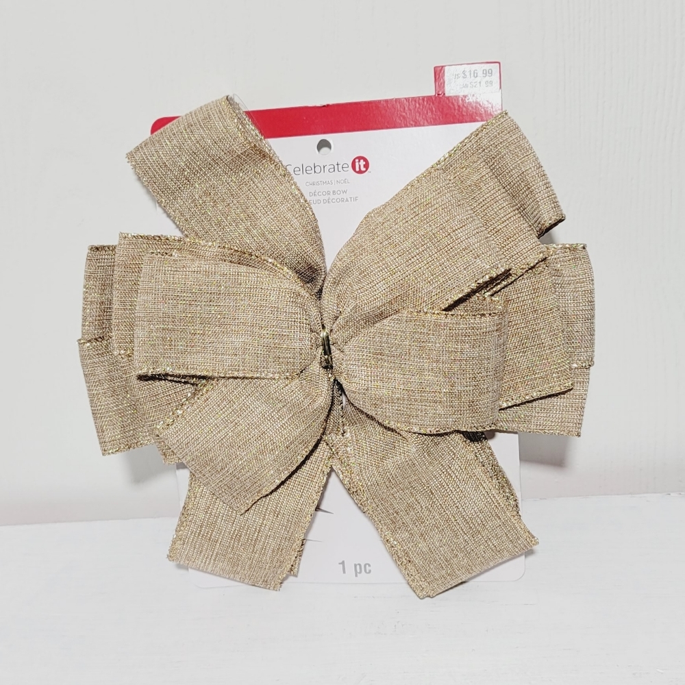 NEW Celebrate it Christmas Bow Tan with Gold